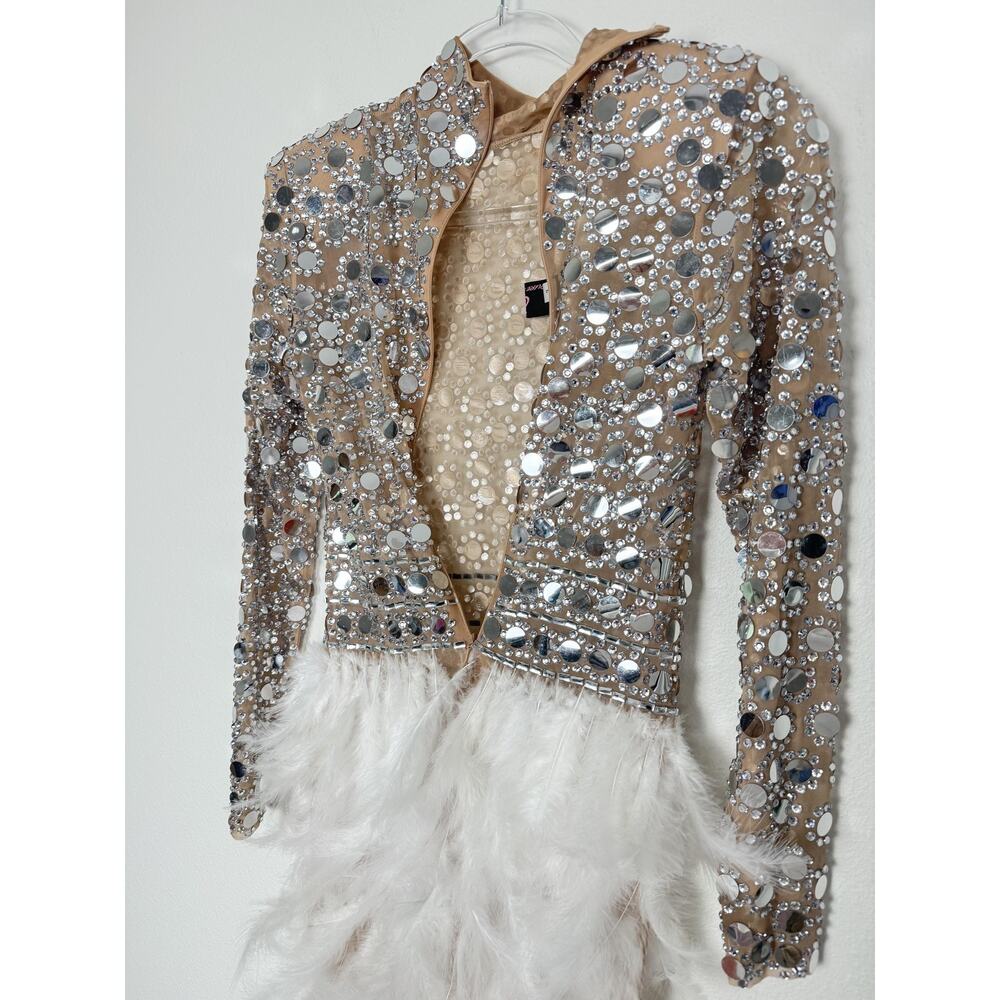 PURE X CHAOS Feather Dress Womens Large White Rhinestone Festival Party Show - Picture 5 of 15
